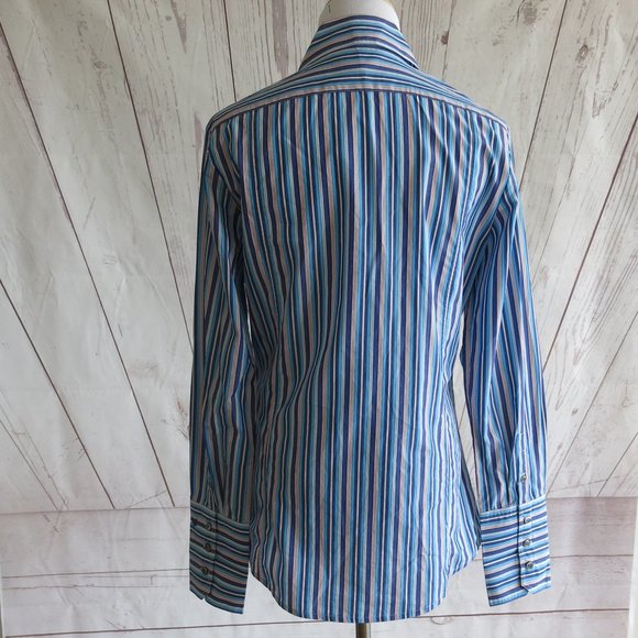 Faconnable Multicolor Stripe 100% Cotton Button Down Long Sleeve Shirt - Size 36 - Picture 4 of 7